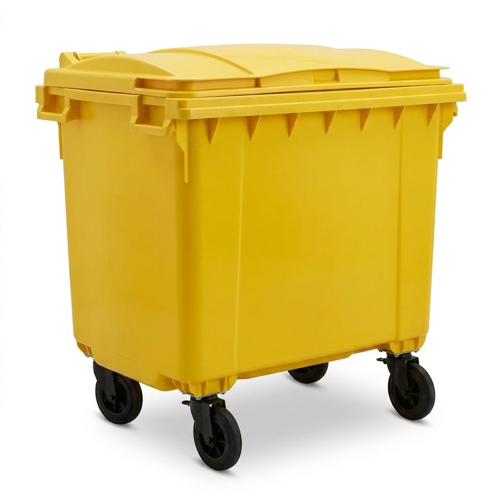 1,100 litre yellow four-wheeled offensive waste container