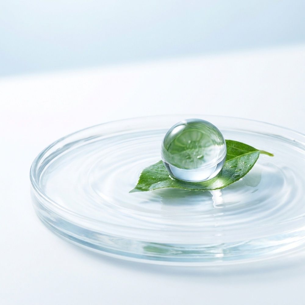 Water droplet on a green leaf representing urinal water savings from intelligent flush controls
