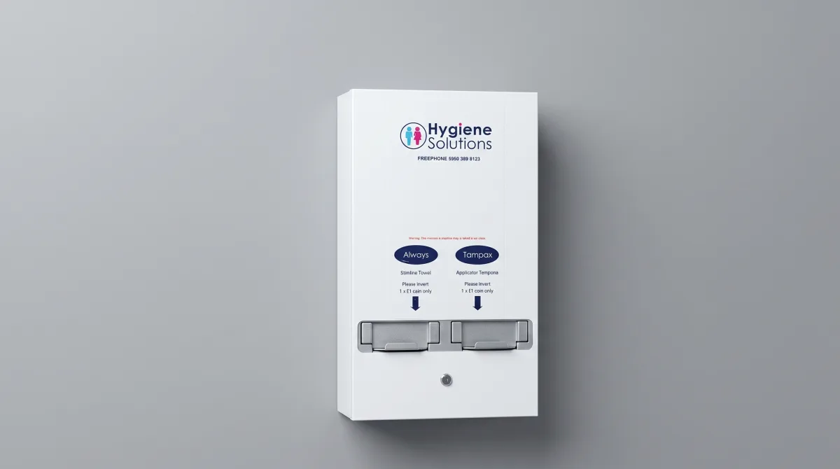 Yellow Hygiene Solutions sharps container and sanitary bin in a salon back room